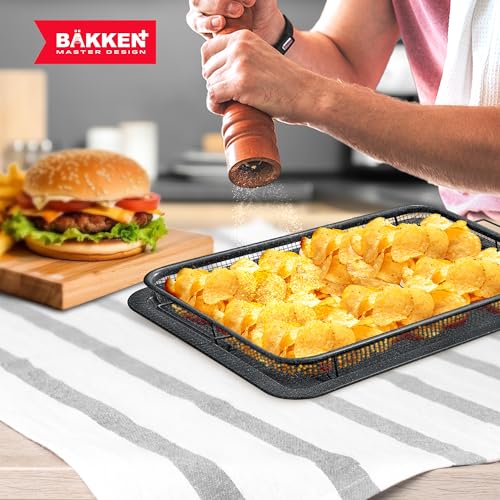 Bakken-Swiss Crisper Tray, Non-Stick Gray Marble | Healthier Cooking | For Regular Ovens | 2-Piece Set, Pack of 4 - color: Gray Marble, size: 9.5" x 13" (Pack of 4)