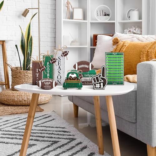 Vercraft 11 Pcs Football Table Decorations Football Tiered Tray Decor Centerpiece Decorative Wood Books Table Top Decor Tailgates Tackles Touchdowns Wooden Sign for Home Party Supplies - style: Football