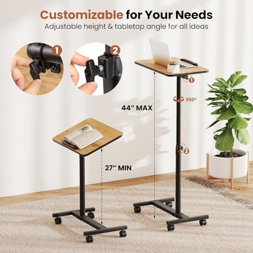 Giantex Overbed Table with Wheels, Medical Adjustable Bedside Table, Mobile Standing Desk, Portable Laptop Table for Small Spaces, Bed Trays Table for Eating Home and Hospital (Natural) - color: Natural