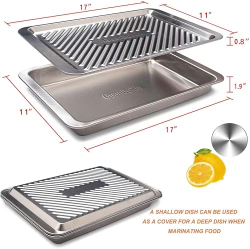 Grilling Prep and Serve Trays, Set of 2 Stackable Stainless Steel BBQ Trays, Deep Marinating Container, Serving Platter for Plating Food, BBQ Prep Tub for Marinating Meats, Grill Accessories - style: Deep Prep Trays