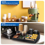 MINCORD Coffee Station Organizer Coffee Condiment Service Tray with 9 Compartment for Counter, Wood Coffee Bar Supplies Organizer for Home Office Breakroom Two-in-One Black