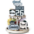 10 Pcs Graduation Tiered Tray Decor Set Senior Class of 2026 Table Decorations Senior Hat Gown Wood Sign for Tiered Tray and So the Adventure Begins Graduation Gifts for College Students - style: Graduation