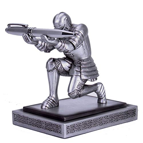 Resin Soldier Executive Pen Holder Desk Organizer Cool Pen Stand Home Decor Resin Pencil Holder with a Pen for Men as Gift (Silver) - color: Silver