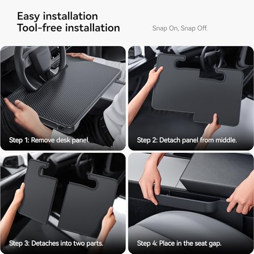 YONZEE 2-in-1 Car Steering Wheel Desk Tray & Car Seat Gap Filler Organizer – Foldable Carbon Fiber Look Table for Laptop, Eating Food, Writing – for Standard Round Steering Wheels - color: Black
