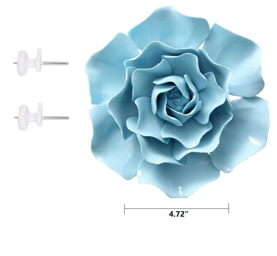 AMERRY 3D Flower Wall Art, Handmade Porcelain Decor for Home Office (Blue, Peony, 4.72") - color: Blue,Peony,4.72"