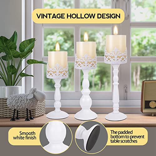 Candle Holders for Pillar Candles Set of 3 White Vintage Tall Candle Holders Decorative Large Table Centerpieces Candle Stand Decor - color: White