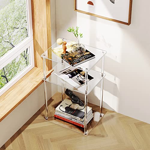 Clear Acrylic Side Table, 3-Tier End Table for Living Room, Small Bedside Tables Nightstand for Bedroom, Home Decor Accent Table, 15.7" L x 11.8" W x 23.6" H - size: 1-Pack