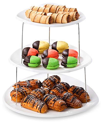 Masirs Collapsible 3-Tier Party Tray: Decorative Design Folds for Minimal Storage. an Elegant Serving Tray for Sandwiches, Cake, Sliced Cheese, and Deli Meat. - size: Party Tray, style: Party Tray