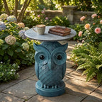Luxurious Owl Side Table - 20" Premium Faux Marble Top Accent Table with Hand-Detailed Resin Owl Statue Base - High-End Round End Table for Study, Library, Nightstand - Tool-Free - color: Blue Owl