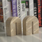 Set of 2 Natural Travertine Bookends for Shelves, Decorative Book Ends for Heavy Books, Solid Heavy Duty Book Stopper Office Bookshelf Decor for CDs/Video Games