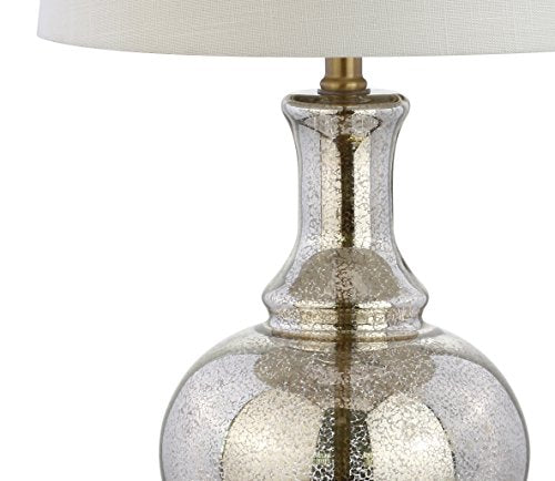 JONATHAN Y 25" Mercury Silver and Brass Gold Glass Table Lamp Set of 2 for Bedroom, Modern Bedside Lamp for Living Room Nightstand, White Linen Drum Shade, LED Bulb Included JYL1068A-SET2 - color: Mercury Silver