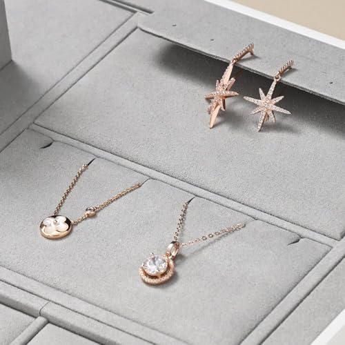Microfiber Jewelry Display Storage Tray Pendant Stud Earrings Tray Organizer Necklace Stud Earrings Jewelry Plate Necklace Holder(Gray) - size: 5.51" x 5.52" x 0.78"