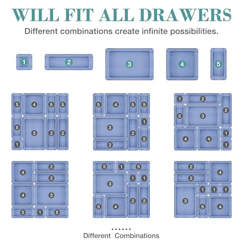 StorMiracle 23 PCS Drawer Organizer Set, 5 Varied Size Bathroom and kitchen Drawer cabinet organizer Trays, Clear Storage Bins for Makeup, Jewelry, Utensils and Gadgets, Dark Blue - color: Dark Blue, size: 23 PCS
