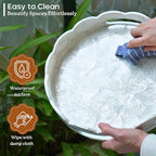 Chi An Home 12.6” White Capiz Shell Round Decorative Tray with Handles, Scalloped Centerpiece for Coffee Table, Decorative Round Tray for Modern Coastal Boho Home Decor