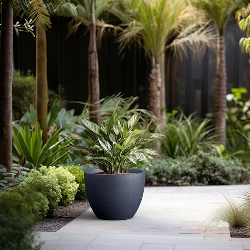 Kante 17.3 Inch Round Concrete Planter - Classic Large Indoor/Outdoor Plant Pot with Drainage Hole and Rubber Plug, Suitable for Gardens and Patios, Charcoal - color: Charcoal, size: 17.3"Dia x 13"H