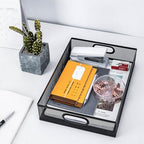 Elsjoy 2 Pack Desk Drawer Organizer Tray, Metal Mesh Desktop Storage Tray Office File Organizer with Handle, Portable Large Storage Basket for Office Supplies, Craft, Magazine, Paper