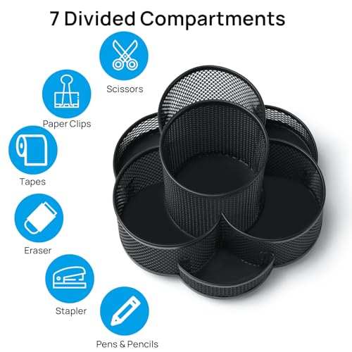 Topwey Pen Holder for Desk, 360 Rotating Pencil Holder, Cup Holder for Desk Office, Desk Organizers and Accessories in Black - color: Black