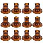 12PCS Dark Amber Taper Candle Holders, Glass Crystal Candlestick Holders Bulk, Clear Candle Holders for Dining Table Centerpiece - color: Dark Amber 12pcs