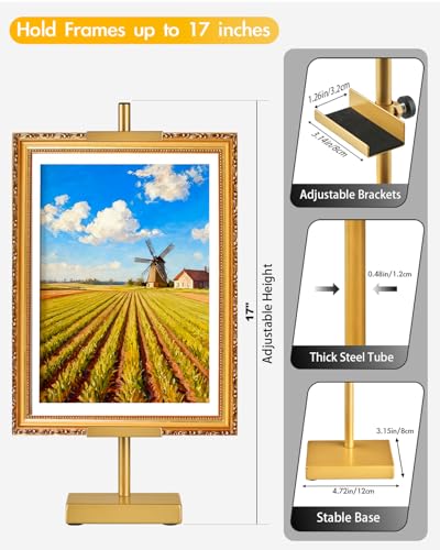 Rofio Adjustable Tabletop Easel Stand, picture easel stand up to 17” H, Metal Picture Frame Holder for Artwork, Photo, Signs & Certificates (Gold) - color: Gold