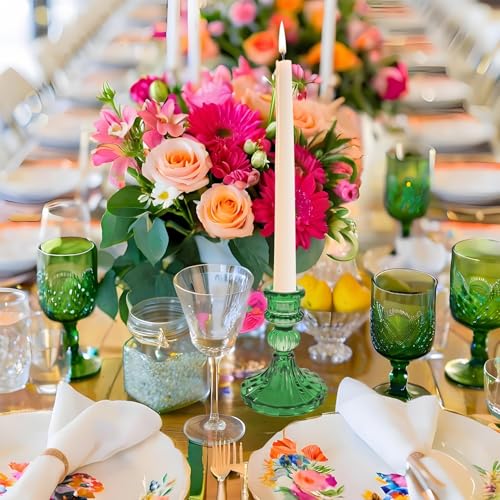 Glass Candlestick Holder,Striped Taper Candle Holders,Set of 6 Candle Stand for Table Centerpieces, Home Decor,Weddings,Festival and Parties (Green Stripe Pattern) - color: Green Stripe Pattern