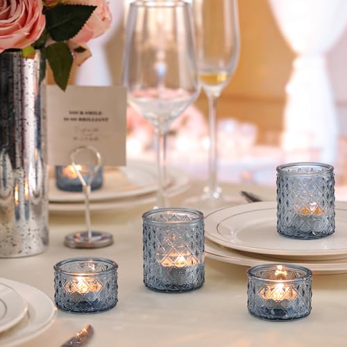 NITIME 24pcs Assorted Blue Votive Candle Holders, Tealight Candle Holders for Table Centerpiece, Blue Candle Holder Decor for Wedding, Baby Shower Party & Spa - color: Blue