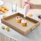 Rattan Woven mesh Surface Wood Serving Tray with Metal Handles, 16.3x13 in Food Drinks Tray for Coffee Table, Breakfast, Dinner & Bar,Kitchen,Party (Rattan Weaving/Large) - color: Rattan Weaving/Large