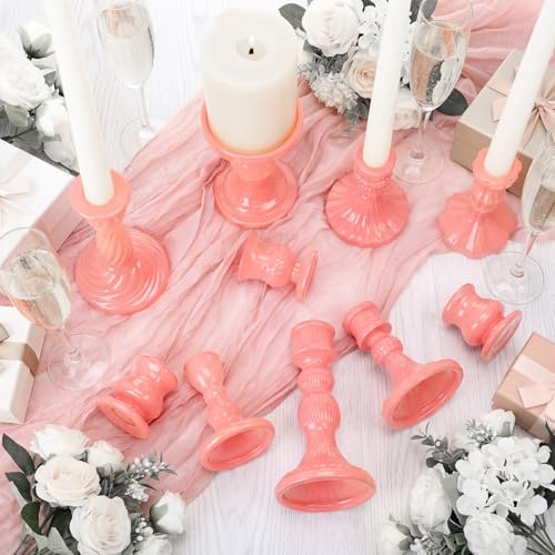 Mumufy 10 Pcs Glass Crystal Taper Candle Holders Clear Glass Candlestick Holder Fit 0.8 Inch Candles Crystal Decorative Candle Stand Centerpiece Table Wedding Dining Party (Classic,Cream Pink) - color: Cream Pink
