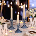 DARJEN 6Pcs Blue Candlestick Holders Set - 4" H & 5" H Striped Taper Candle Holders Bulk, Glass Candle Holders for Wedding, Festival, Party, Table Centerpiece, Gifts - color: Blue, size: Striped Pattern