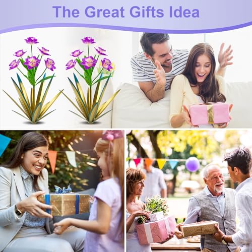 Homight Metal Agave Plant Outdoor Decoration Outdoor Garden Decoration Daffodils Flowers Mexican Yard Art Daffodils Flowers Decorative Garden Gift (3 Big Purple Daffodil) - color: 3 Big Purple Daffodil