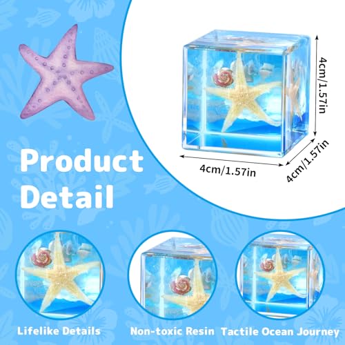 4Pcs Marine Taxidermy in Resin, Interesting Square Marine Microlandscape Specimen Set for Back-to-School Gift Oddities Paperweights Scientific Education Supplies（1.57x1.57 inch） - color: Marine Animals A