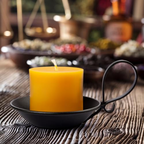 Matte Black Iron Pillar Candle Holder, with Handle, Simple Industrial Style ，Table Centerpiece Decoration，with Safety Spike.
