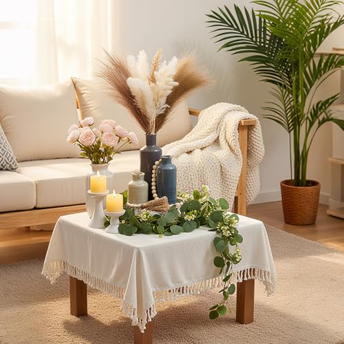 Geelin 6 Pcs Boho Rustic Table Centerpieces, 3 Modern Ceramic Vases, Wooden Slice Tray, Farmhouse Wood Beads Garland with Tassel, Artificial Vines for Dining Home Table Decor(Morandi) - color: Morandi