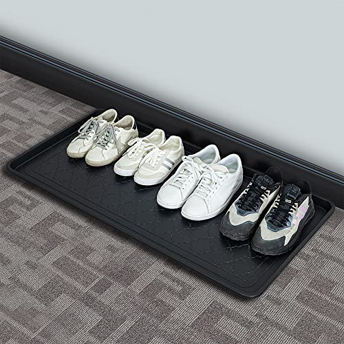 Extra Large All-Weather Boot Tray 40x20 in, Waterproof Shoe Mat with 1.25 in Raised Edge, Recycled Polypropylene Floor Protector for Entryway and Mudroom, Black - style: Black