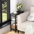 End Table for Small Space, 3-Tier Narrow Side Table with Magazine Holder, Nightstand, Skinny Snack Couch Table in Living Room, Bedroom Study and Balcony (Black) - color: Black