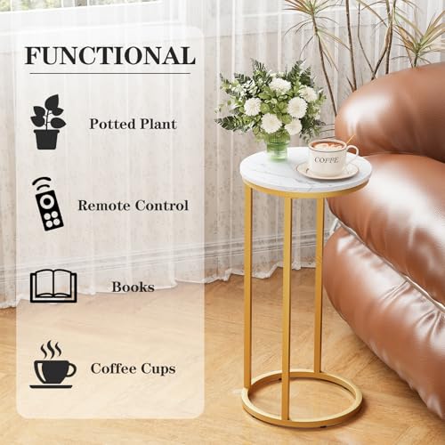 C Shaped End Table, Couch Side Tables for Living Room, Round Sofa End Table with Metal Frame, Small Wooden Snack Table for Bedroom, Small Spaces, Easy Assembly (Gold,2pcs) - color: Round-gold, size: 2pcs