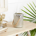 Deco 79 Glass Handmade Indoor Outdoor Candle Lantern Decorative Lantern Candle Holder with Rope Handle, Lantern 5" x 5" x 13", Silver - size: 5" by 13"