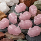 Artistone 2" Rose Quartz Mouse Figurine,Handmade Carved Rat Mice Crystal Statue Pink Gemstone Animal Sculpture Healing Stone for Feng Shui Home Office Garden Decoration