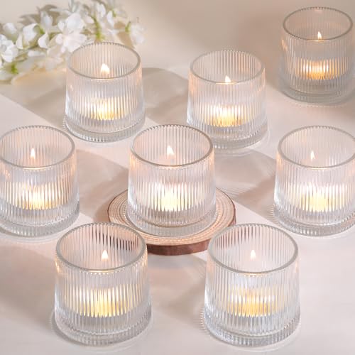 DARJEN Clear Ribbed Tealight Votive Candle Holders Set of 10- Tea Light Candle Holder Glass for Table Centerpiece, Engagement Parties, Birthday Parties & Wedding Shower - color: Clear, size: 10Pcs