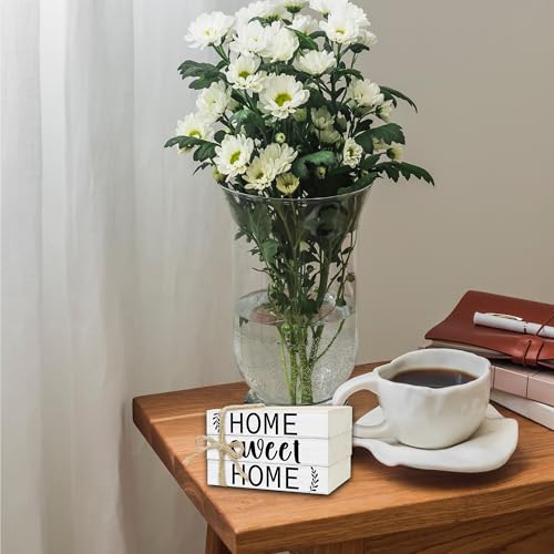 Mini Decorative Books for Home Decor, Small Rustic Wood Book Stack for Table Decor, Home Sweet Home Books for Living Room Bookshelf, Farmhouse Stacked Book Decorations (L32) - color: White
