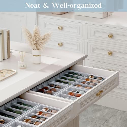 Lolalet Sunglasses Organizer Tray, 8 Grids Velvet Glasses Eyewear Holder Trays, Sunglass Display Drawer Storage for Women Men -1 Pack, Grey - color: Grey