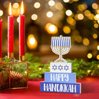 Smile Hanukkah Wood Decoration Set Hanukkah Sign and Blocks Farmhouse Decor Rustic Menorah Hexagram, Party Supplies Gifts Festive Holiday Centerpiece and Table Decoration - style: Hanukkah