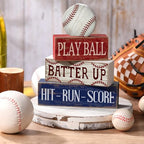 Yuntau 4 Pcs Baseball Decorations Sports Wooden Sign Baseball Centerpieces for Tables Tiered Tray Decor Decorative Mini Faux Book Stack Block for Bedroom Boys Room Party Coffee Mantel Shelf - style: Baseball