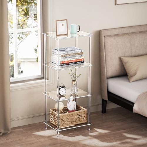 Clear Acrylic Side Table, 15.7" L x 11.8" W x 38.7" H, 4-Tier End Table for Living Room, Small Modern Bedside Tables Nightstand for Bedroom, Home Decor Accent Table JJ0011-01 - size: 4 Tier 1-Pack