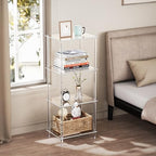 Clear Acrylic Side Table, 15.7" L x 11.8" W x 38.7" H, 4-Tier End Table for Living Room, Small Modern Bedside Tables Nightstand for Bedroom, Home Decor Accent Table JJ0011-01 - size: 4 Tier 1-Pack
