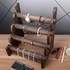 TOPNEW 4 Tier Wooden Bracelet Holder, Scrunchie Bangle Watch Necklace Display Storage Jewelry Holder Stand Display Organizer, Brown - color: 4 Tier Brown