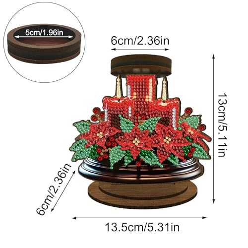 ARTopet DIY Diamond Art Painting Candlestick Holders Wooden Desk Candle Holder Ornament Double Sided Diamond Tabletop Ornaments for Home Decor-Poinsettia - color: Poinsettia