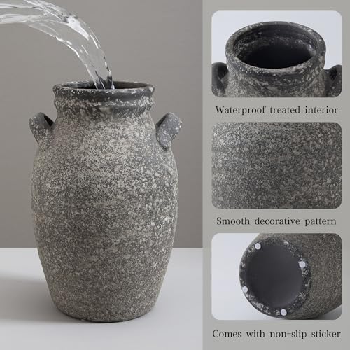 Enra 9.76" Farmhouse Rustic Ceramic Vase, Dark Grey Textured with Double Handles, Waterproof for Dried & Fresh Flowers, Home Decor Centerpiece Gift - color: 013-1
