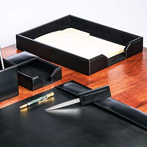 Dacasso Bonded Leather Desktop Tray Luxury Letter Holder & Paper Organizer for Desk, 13.5in x 10.5in x 2.13in, Black