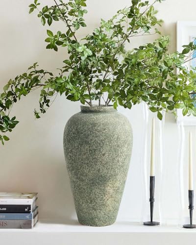 Green Ceramic Vase 11 Inch, Large Tall Decorative Vase for Centerpieces, Farmhouse Rustic Flower Vase for Home Decor, Living Room, Console, Wedding - color: Rustic Green-11"