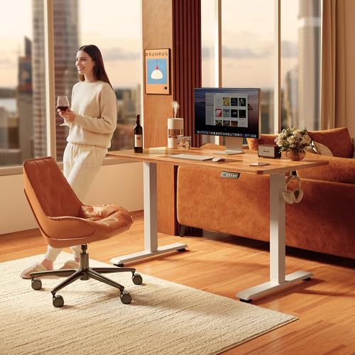 FEZIBO 48 x 24 Inchs Electric Standing Desk, Height Adjustable, Sit Stand Up, Computer Office Desk with Splice Board, White Frame/Light Rustic Top - color: Light Rustic, size: 48x24